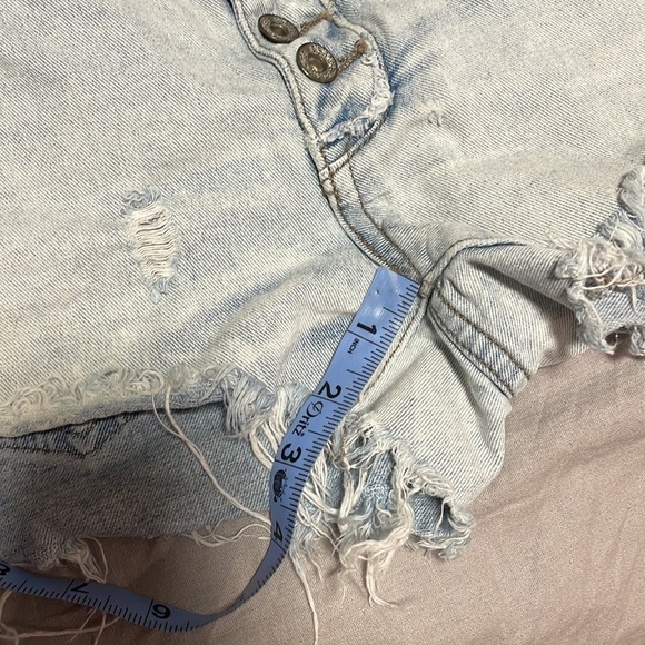 Free People Distressed Shorts 26 Button Fly Mid Rise Hope Frayed Light Blue - Picture 11 of 16